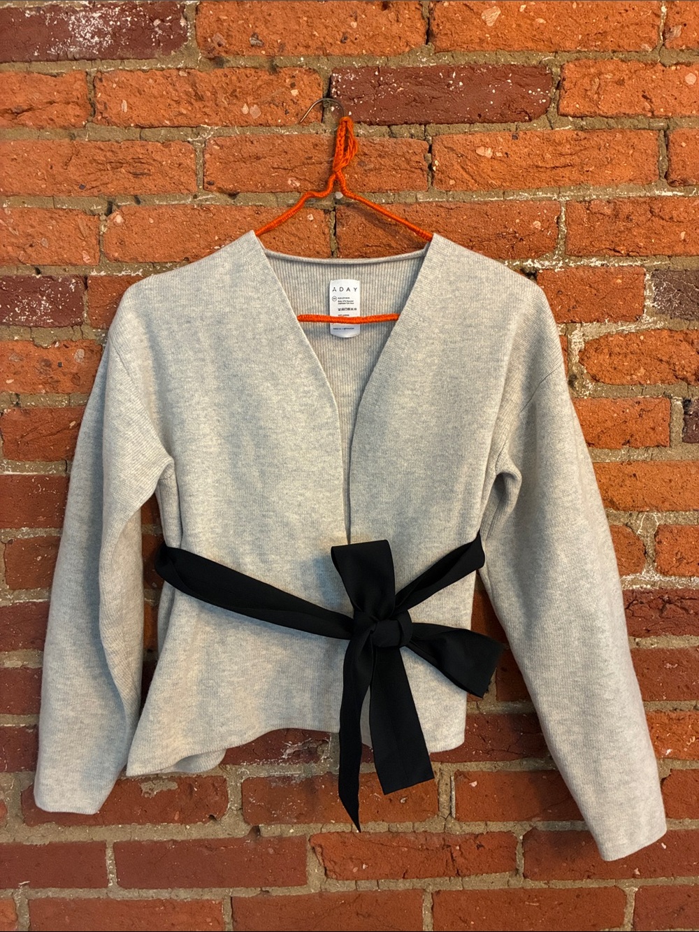 ADAY Light Gray Soft Landing Sweater with Black Waist Tie